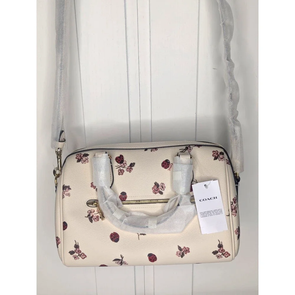 Coach Rowan Medium Satchel - Rare, Chalk, Multi, Ladybug Floral Print, NWT